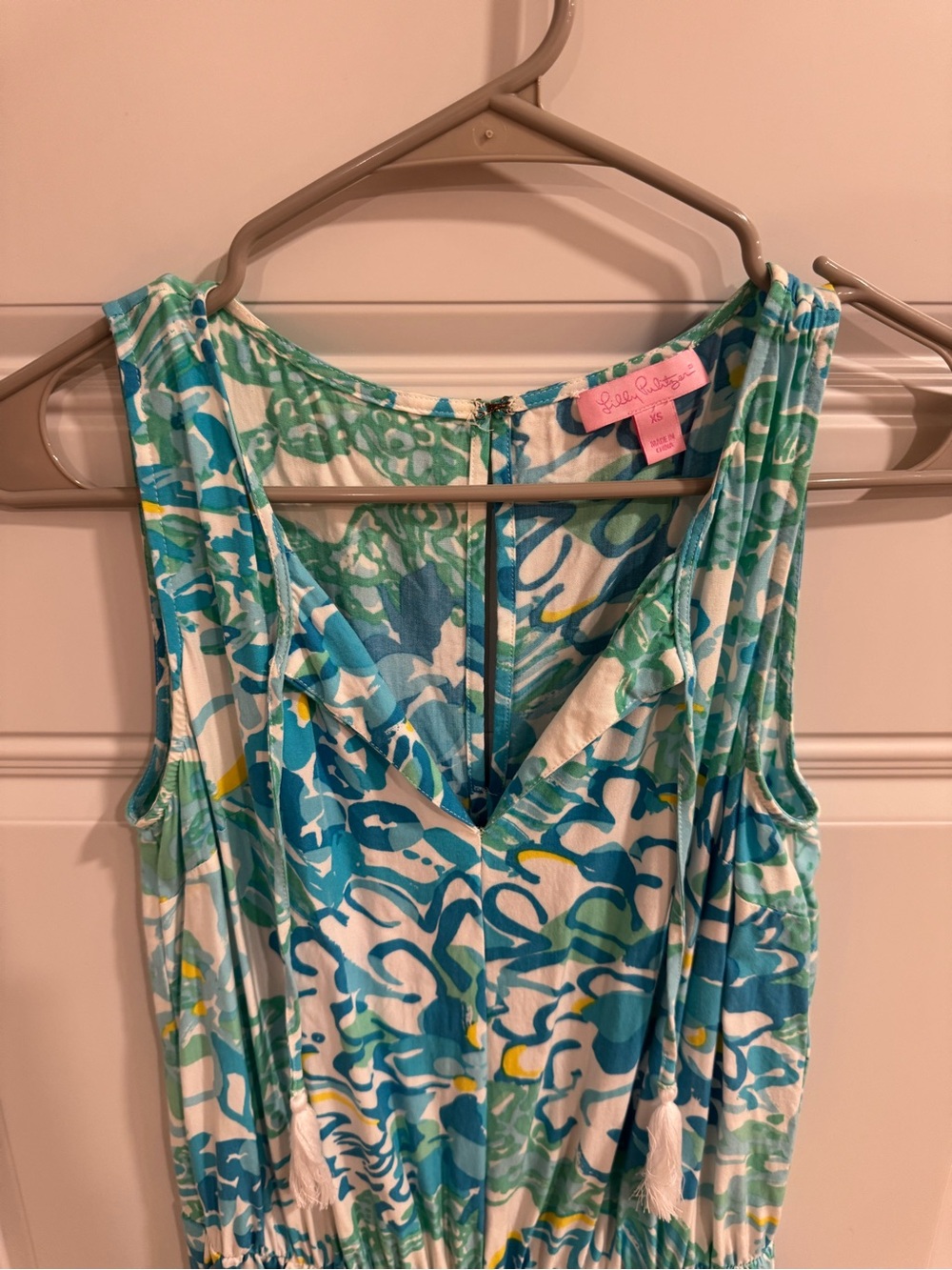 Lilly Pulitzer Blue & Green Sleeveless Tassel Romper XS - Picture 4 of 6